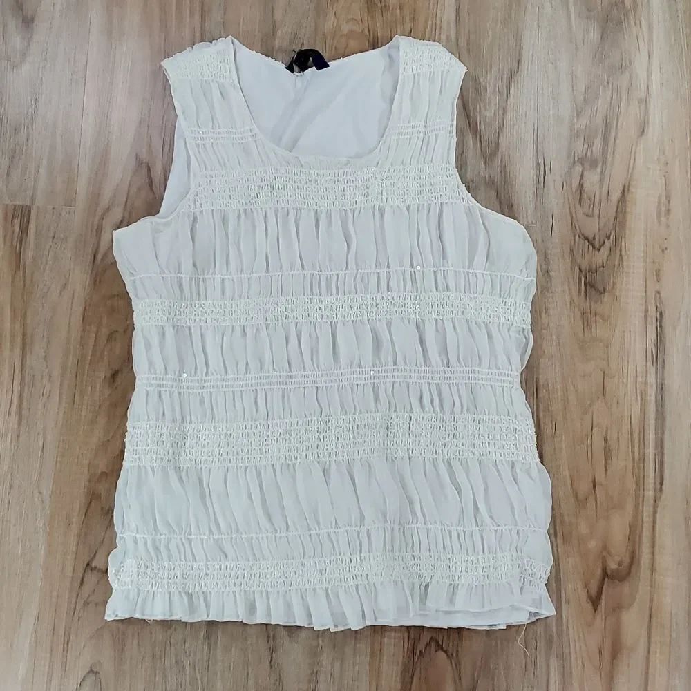 🔺️GNW Indigo Cream Crinkle Sequined Sleeveless Blouse 2X